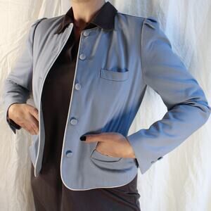 80s sasson piped cropped blazer in powder blue